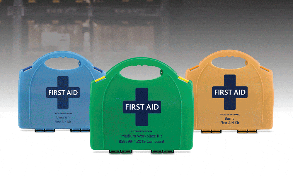 Glow in teh dark first aid kits for burns and eyes